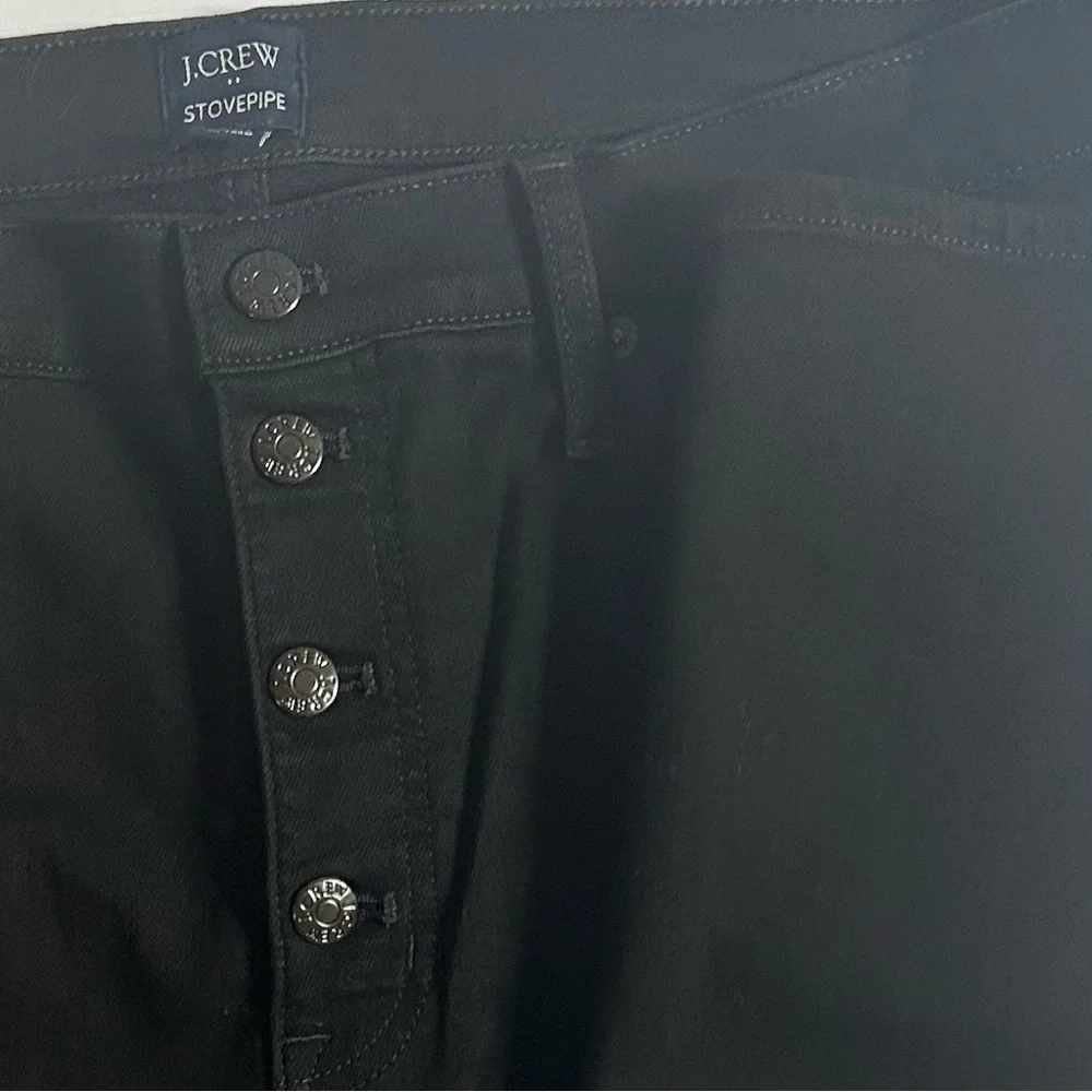 NWOT J. Crew Stovepipe Straight Leg Jeans Black Button Fly High Rise Stretch 32